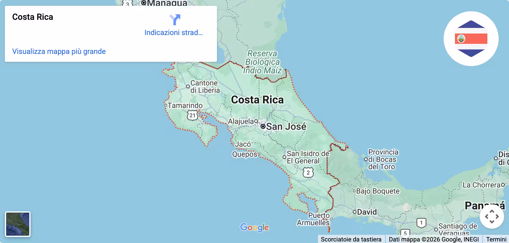 Mappa del Costa Rica – Studio Panama Italia