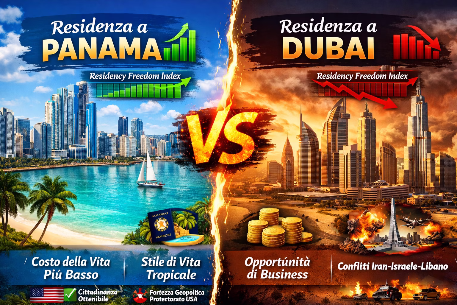 Panama vs Dubai, confronto residenza fiscale per italiani, tassazione, costi, residenza, cittadinanza