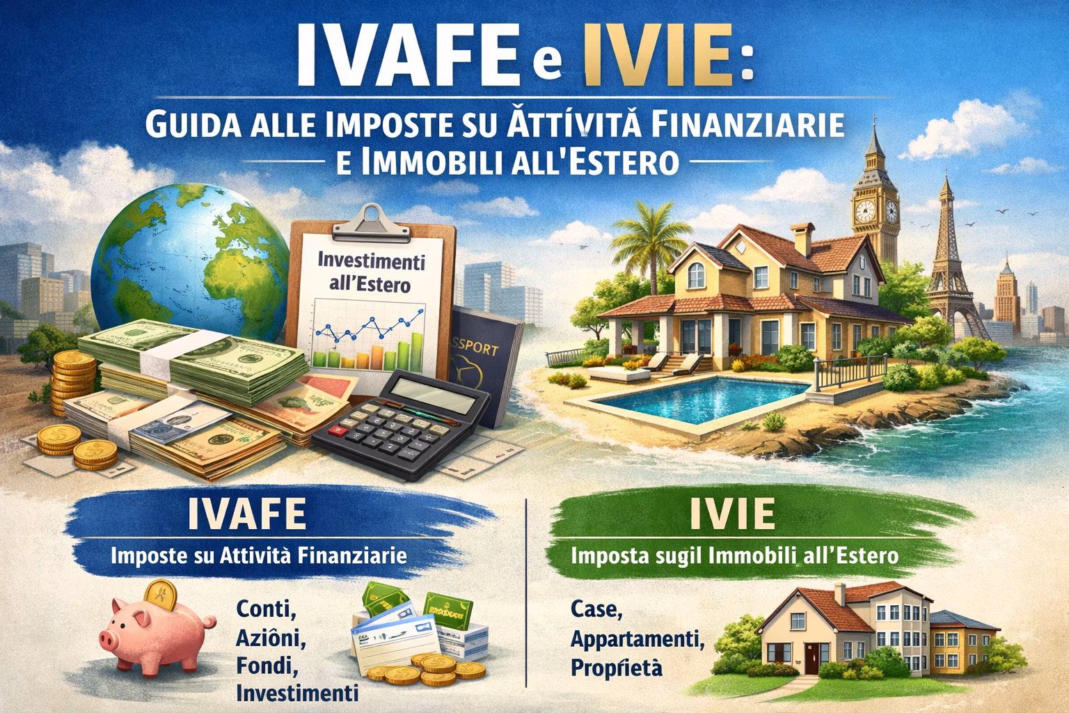 IVAFE e IVIE, imposte patrimoniali italiane su attività finanziarie e immobili detenuti all'estero dai residenti fiscali in Italia