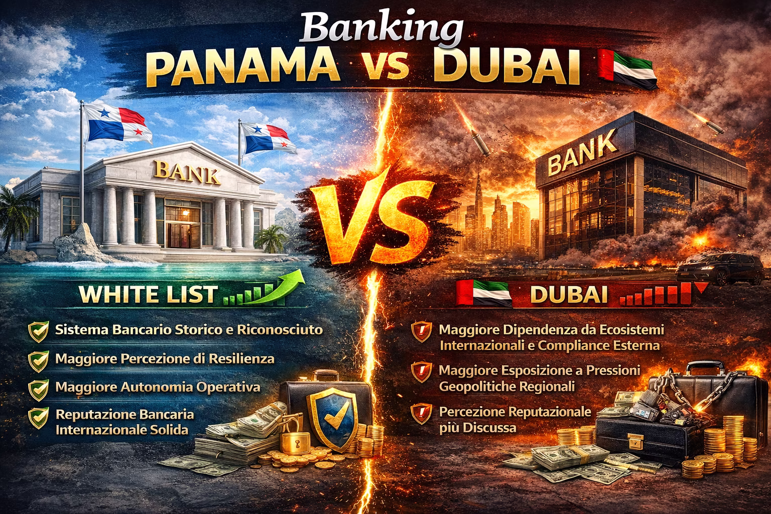 Confronto sistema bancario Panama vs Dubai per italiani, apertura conto, KYC, reputazione internazionale